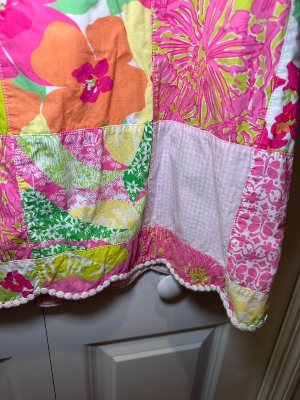 Vintage Lilly Pulitzer Pink & Green Patchwork A-Line Skirt Size 8 100% cotton - Picture 4 of 9